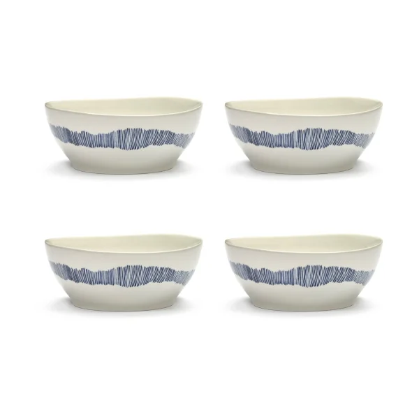 Serax Ottolenghi Feast bowl L Ø17 cm 4-pack White-stripes blue