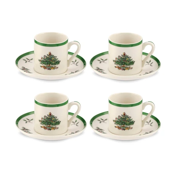 Spode Christmas Tree espresso cup and saucer 9 cl 4-pack White-green-red