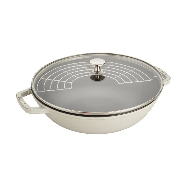 STAUB Staub cast iron wok pan with glass lid Ø30 cm White truffle