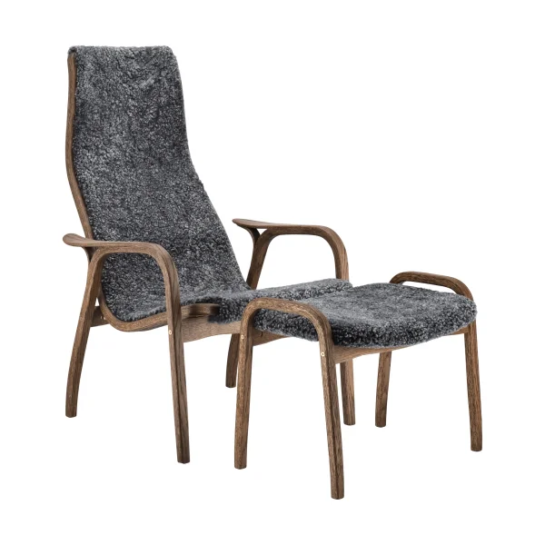 Swedese Lamino armchair and footstool Sheepskin Charcoal-Rubio Monocoat Chocolate