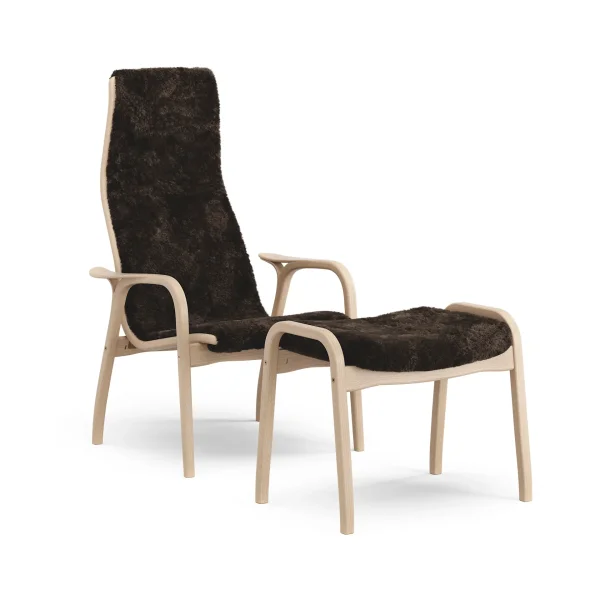 Swedese Lamino armchair and footstool Sheepskin Espresso-laquered beech