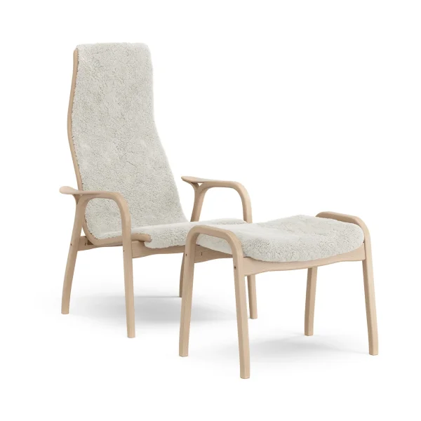 Swedese Lamino armchair and footstool Sheepskin Off white-laquered beech
