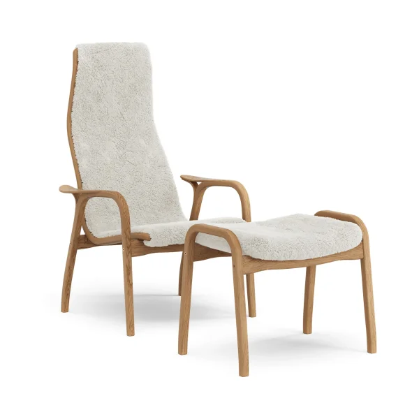 Swedese Lamino armchair and footstool Sheepskin Off white-oiled oak