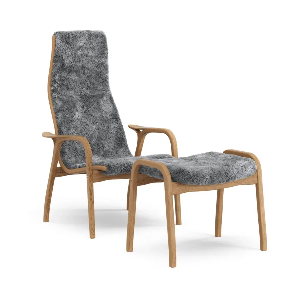 Swedese Lamino armchair and footstool Sheepskin Scandinavian grey-oiled oak