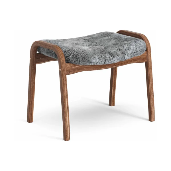 Swedese Lamino footstool Sheepskin Scandinavian grey-lacquered walnut