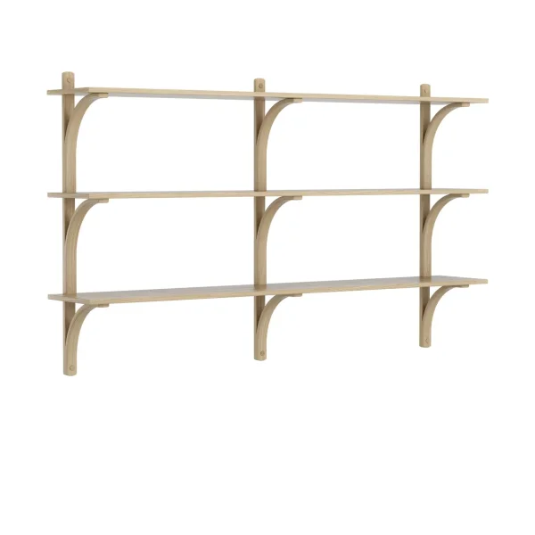 Swedese Levi shelf 3 shelves Natural lacquered oak-brass, 180 cm