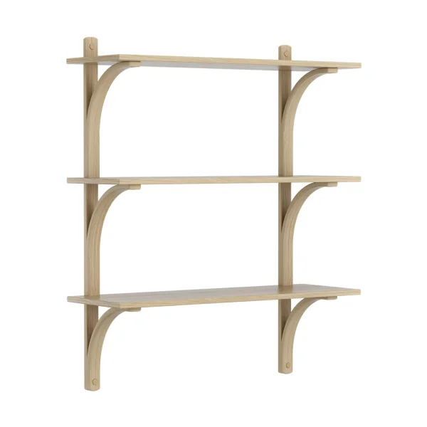 Swedese Levi shelf 3 shelves Natural lacquered oak-brass, 90 cm