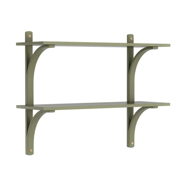 Swedese Levi shelf Moss green, brass, 2 shelves, 90 cm