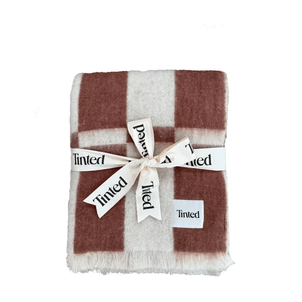 Tinted Hallin mohair throw Off white-rust, 130x170 cm