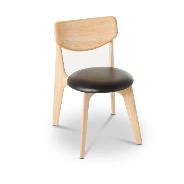 Tom Dixon Slab dining chair upholstered seat Natural oak-black leather