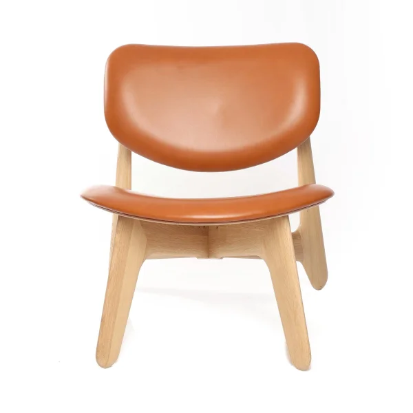 Tom Dixon Slab lounge chair upholstered seat Natural oak-cognac leather