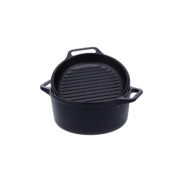 Victoria Combo Cooker cast iron pot-frying pan set 2 pieces Black