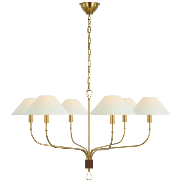 Visual Comfort | Amber Lewis | Griffin Extra Large Tail Chandelier | Antique Brass and Saddle Leather