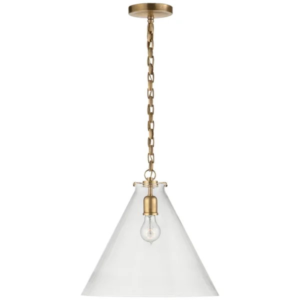 Visual Comfort | Thomas O'Brien | Katie Conical Pendant | Antique Brass with Clear Glass