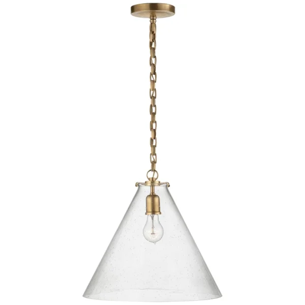 Visual Comfort | Thomas O'Brien | Katie Conical Pendant | Antique Brass with Seeded Glass