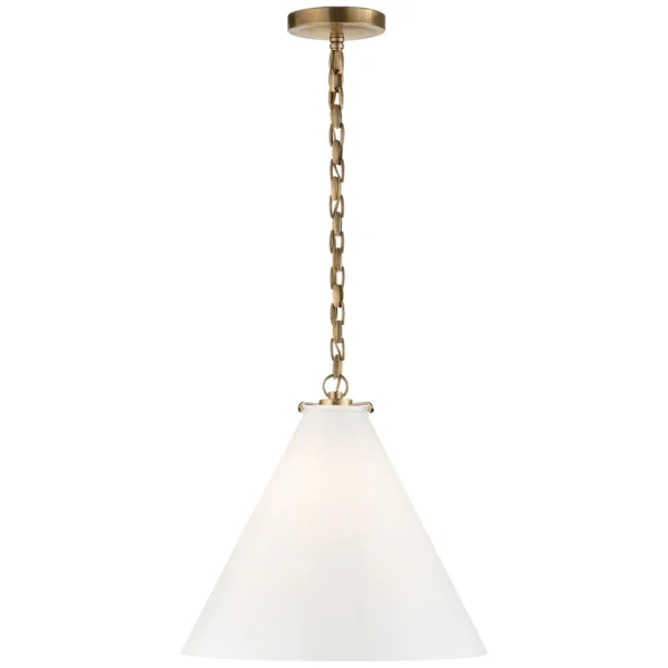 Visual Comfort | Thomas O'Brien | Katie Conical Pendant | Antique Brass with White Glass
