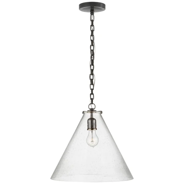 Visual Comfort | Thomas O'Brien | Katie Conical Pendant | Bronze with Seeded Glass