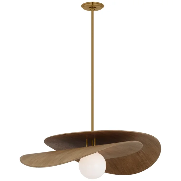 Visual Comfort | Windsor Smith | Mahalo 32" Tiered Pendant | Antique Brass and Natural Oak