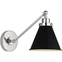 Wellfleet Wall Light Black & Nickel, Light, Midnight Black & Polished Nickel - Andrew Martin